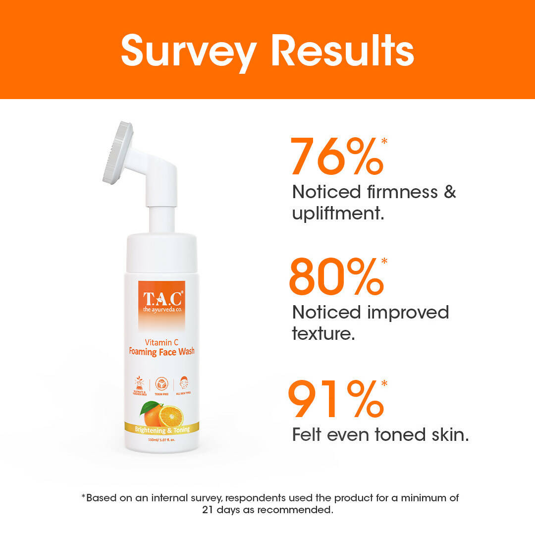 TAC - The Ayurveda Co. Vitamin C Foaming Face Wash for Face Brightening, Clean & Glowing Skin for Women & Men - Distacart