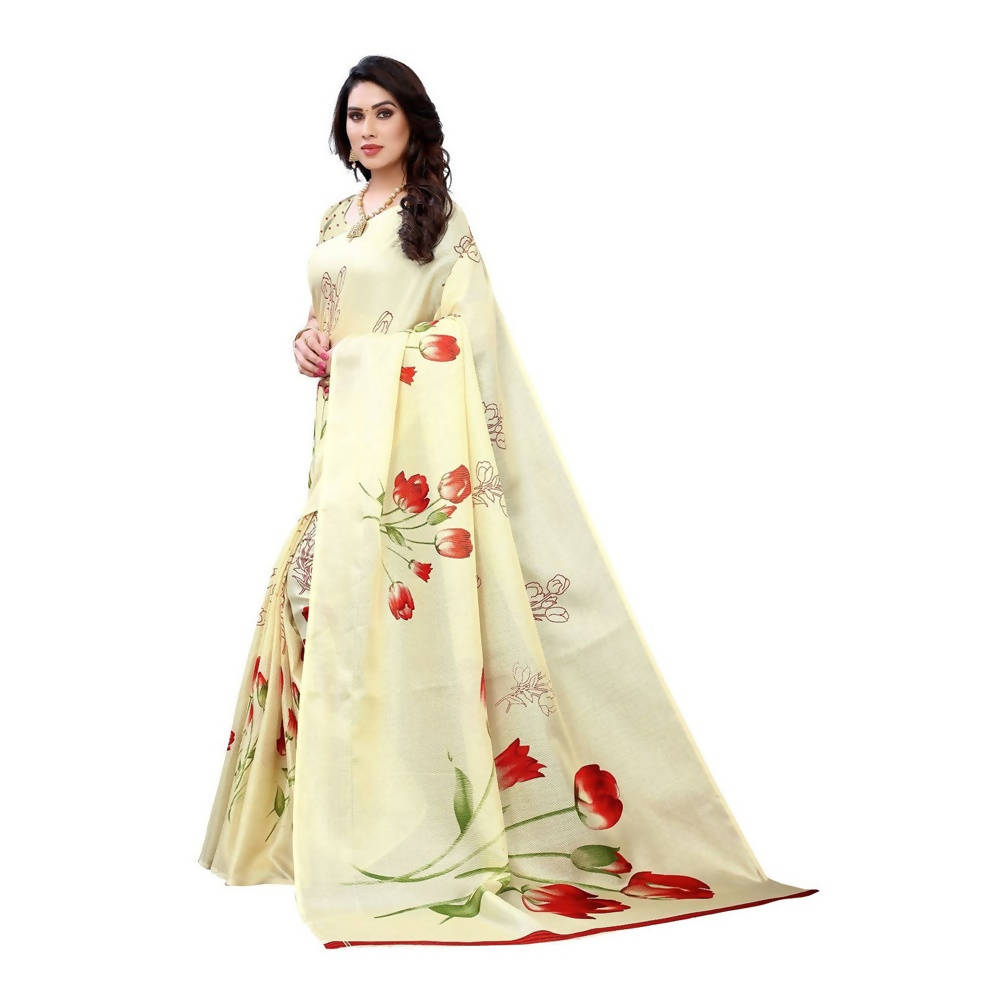 Vamika Printed Jute Silk Cream Saree