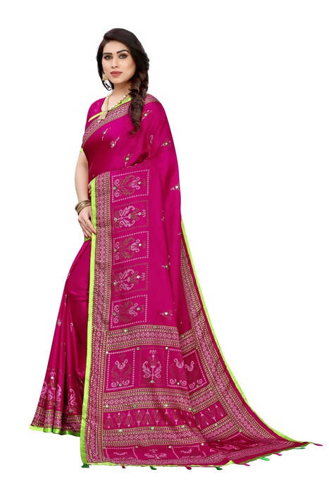 Vamika Embroidery Pink Jute Silk Sarees