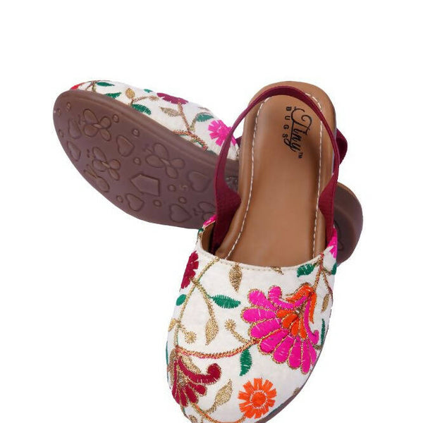 Tiny Bugs Girls Embroidered Strap Ethnic Jutis-Beige - Distacart