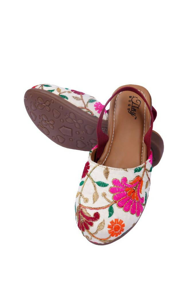 Tiny Bugs Girls Embroidered Strap Ethnic Jutis-Beige - Distacart