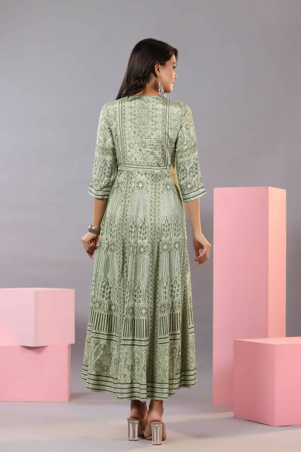 Juniper Women Olive Green Shantoon Floral Printed Maxi Dress - Distacart