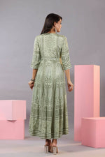 Thumbnail for Juniper Women Olive Green Shantoon Floral Printed Maxi Dress - Distacart