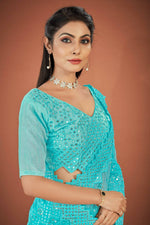 Thumbnail for Vastrasky Sky Blue Georgette Designer Saree - Distacart