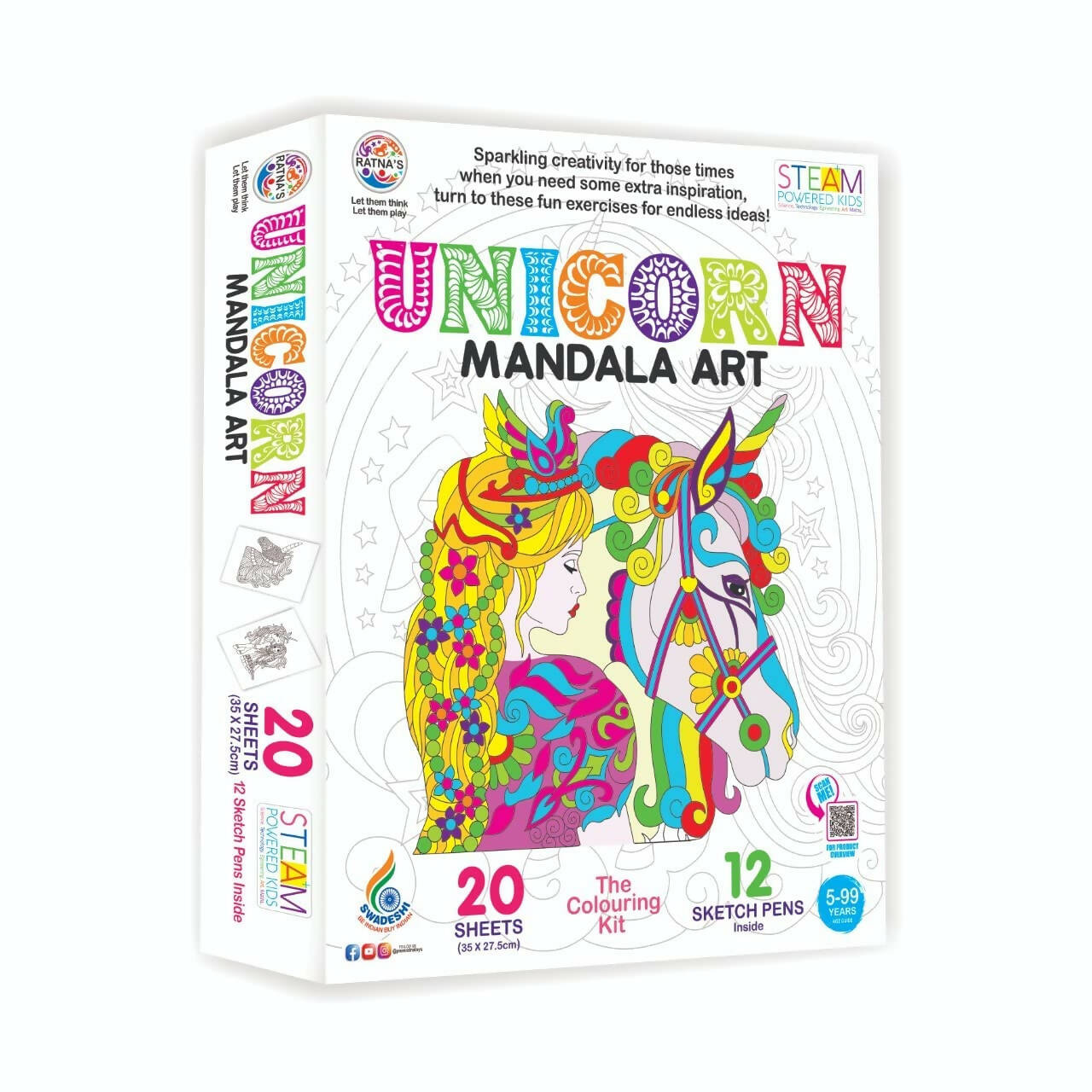 Sardar Ji Ki Dukan Ratna's Mandala Art Unicorn The Colouring Kit 20 Sheets With 12 Sketch Pens Inside - Distacart