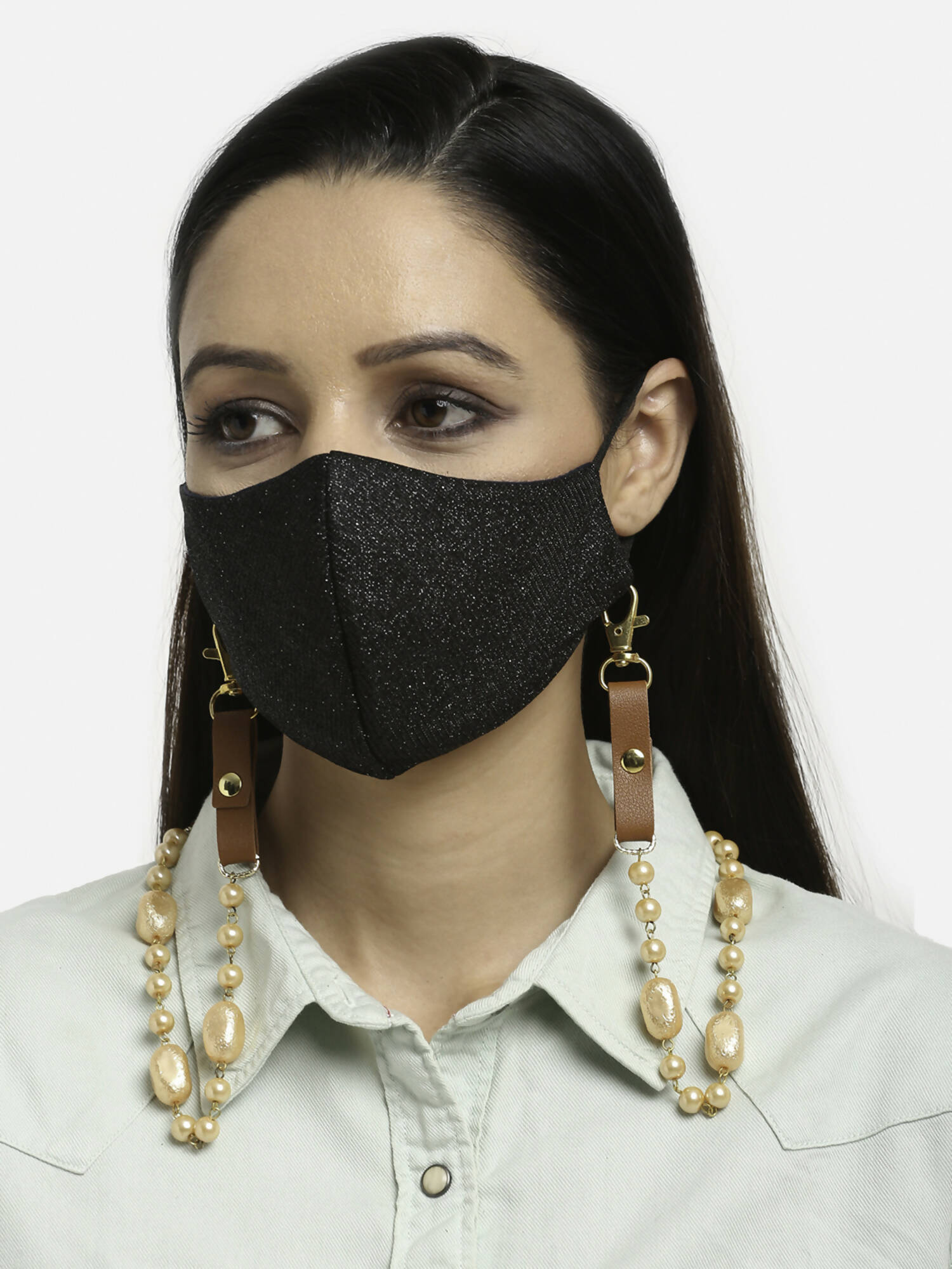 Brown Leather Beaded Mask Chaain - Ruby Raang - Distacart