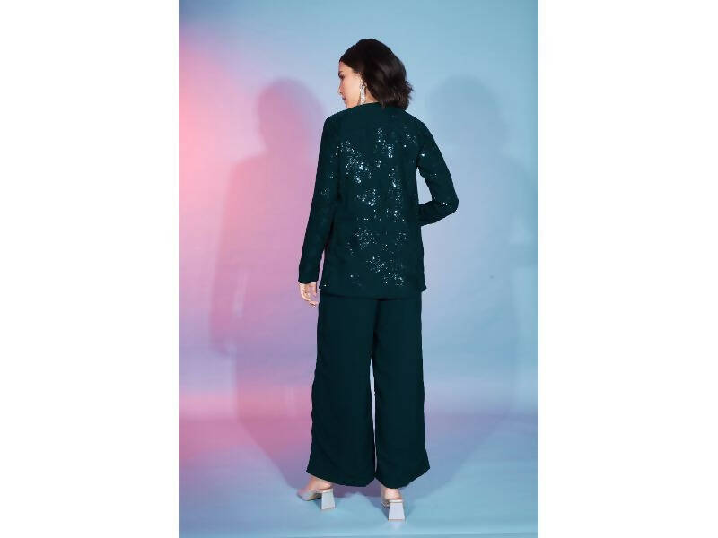 Green Georgette Sequence With Thread Designer Co-Ord Set - Flory - Distacart