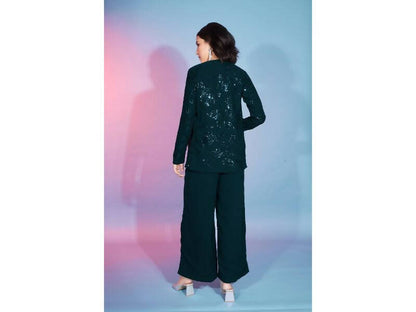Green Georgette Sequence With Thread Designer Co-Ord Set - Flory - Distacart