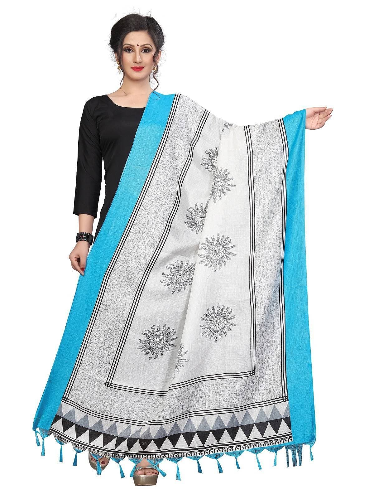 Vamika Blue-White Printed Khadi Bhagalpuri Dupatta