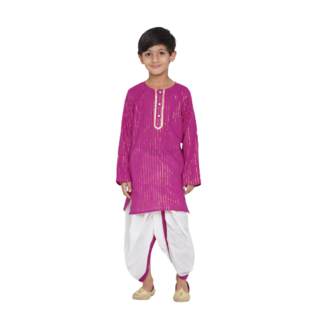 Little Bansi Golden Striped Kurta and Dhoti - Purple and Cream