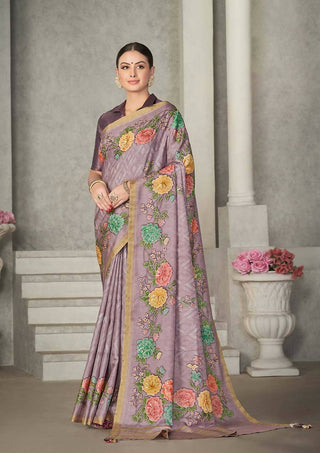Lavendar Rangkat Tussar Silk Woven Design Saree with Unstitched Blouse - Mohmanthan Eshani - Distacart