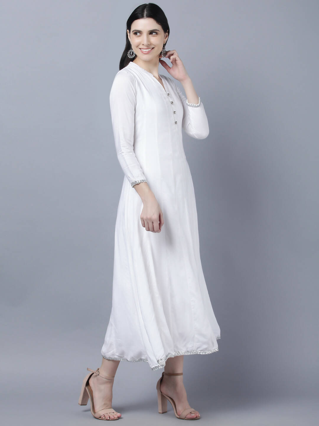 Myshka Women White Anarkali Kurta With Dupatta - Distacart