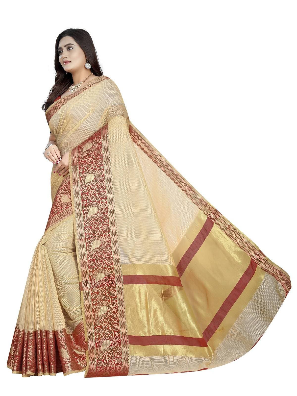 Vamika Banarasi Jaquard Cream Weaving Saree