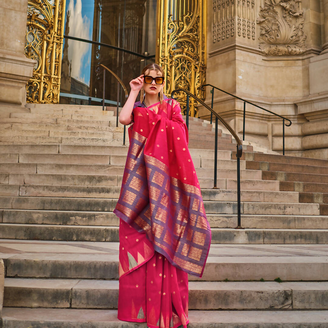 Rani Handloom Khaddi Silk Saree With Contrast Pallu & Blouse - Rajtex Khwaab Silk - Distacart