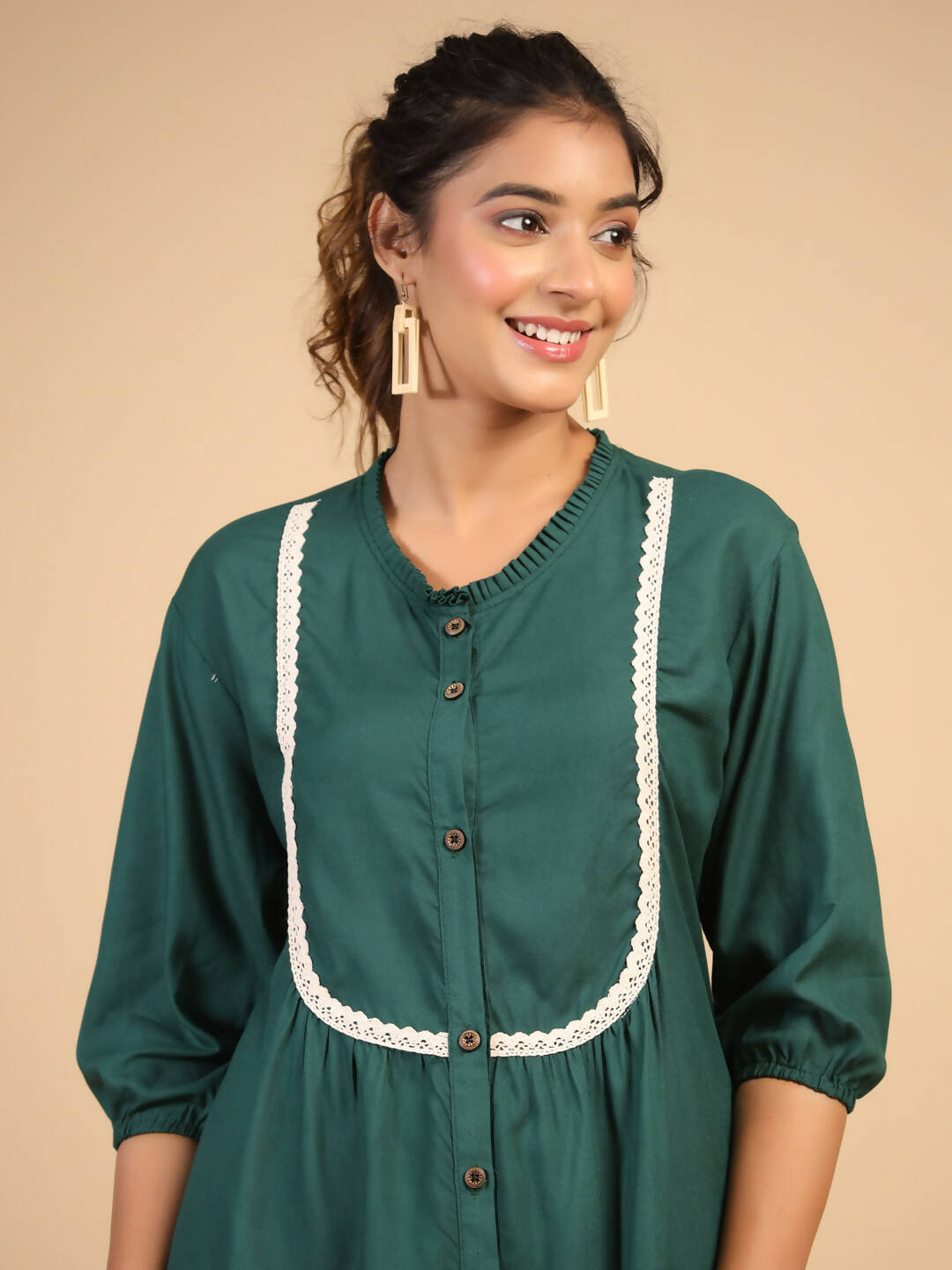 Womens Green Rayon Solid Top - Keeva - Distacart