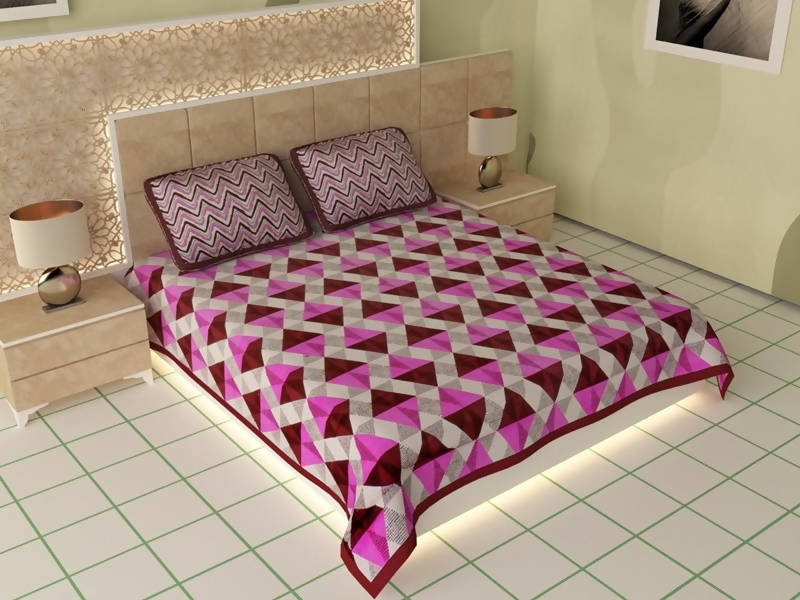 Vamika Printed Cotton Multicolor Bedsheet With Pillow Covers (LEOC_4_PINK) - Distacart