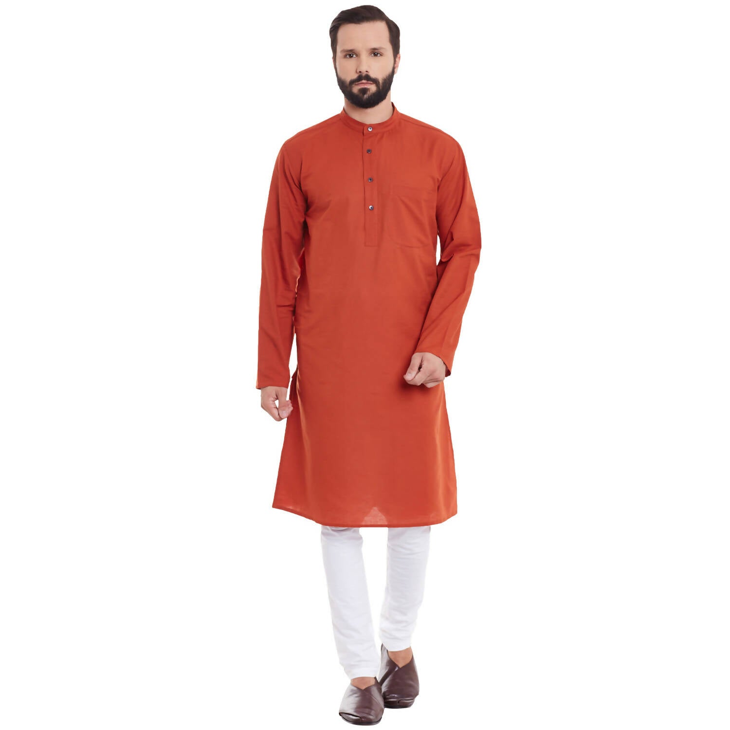 Even Apparels Orange Pure Cotton Men's Kurta With Band Collar - Distacart