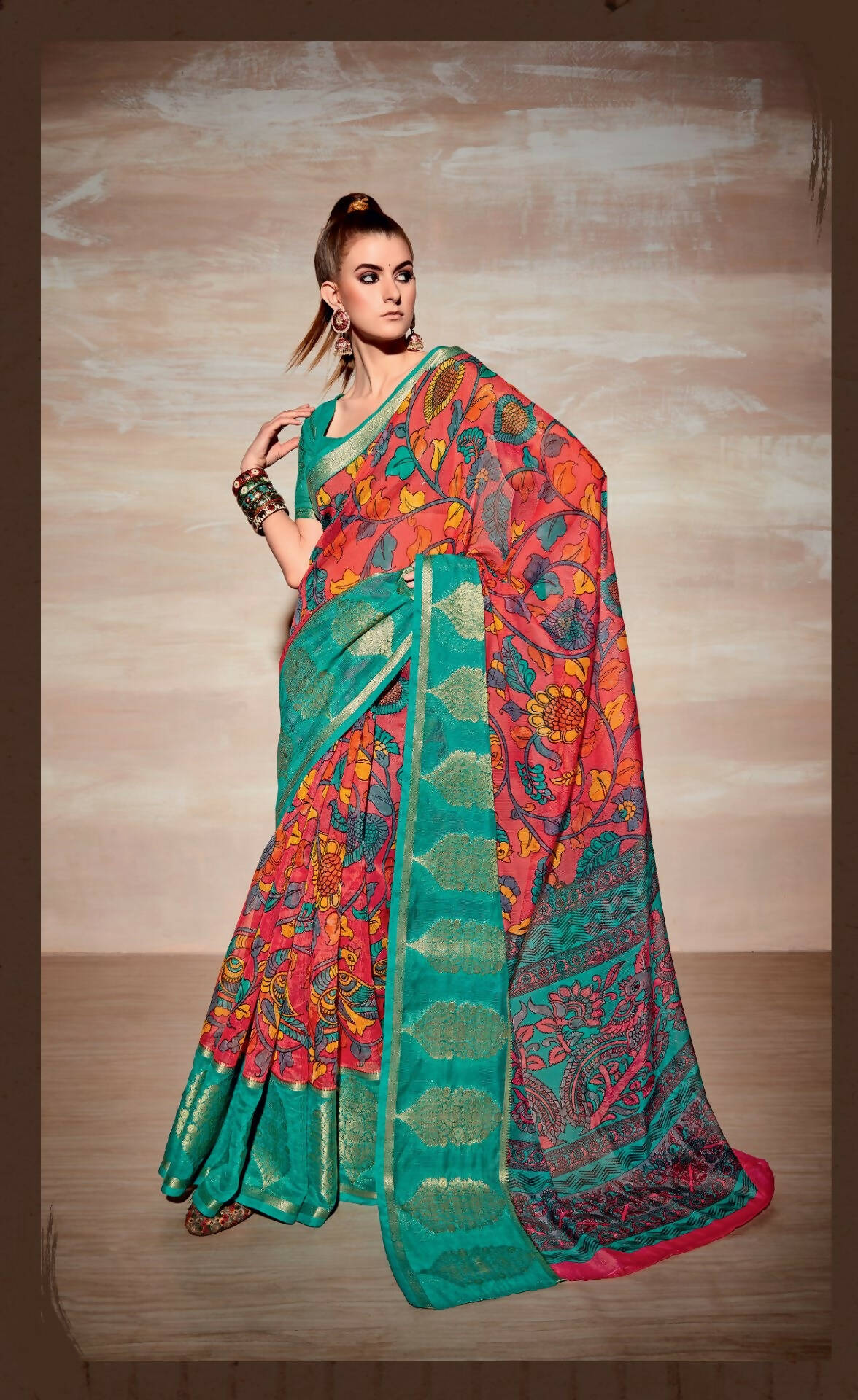 Peach Cotton Floral Printed Saree With Unstitched Blouse Piece - Kathika - Distacart