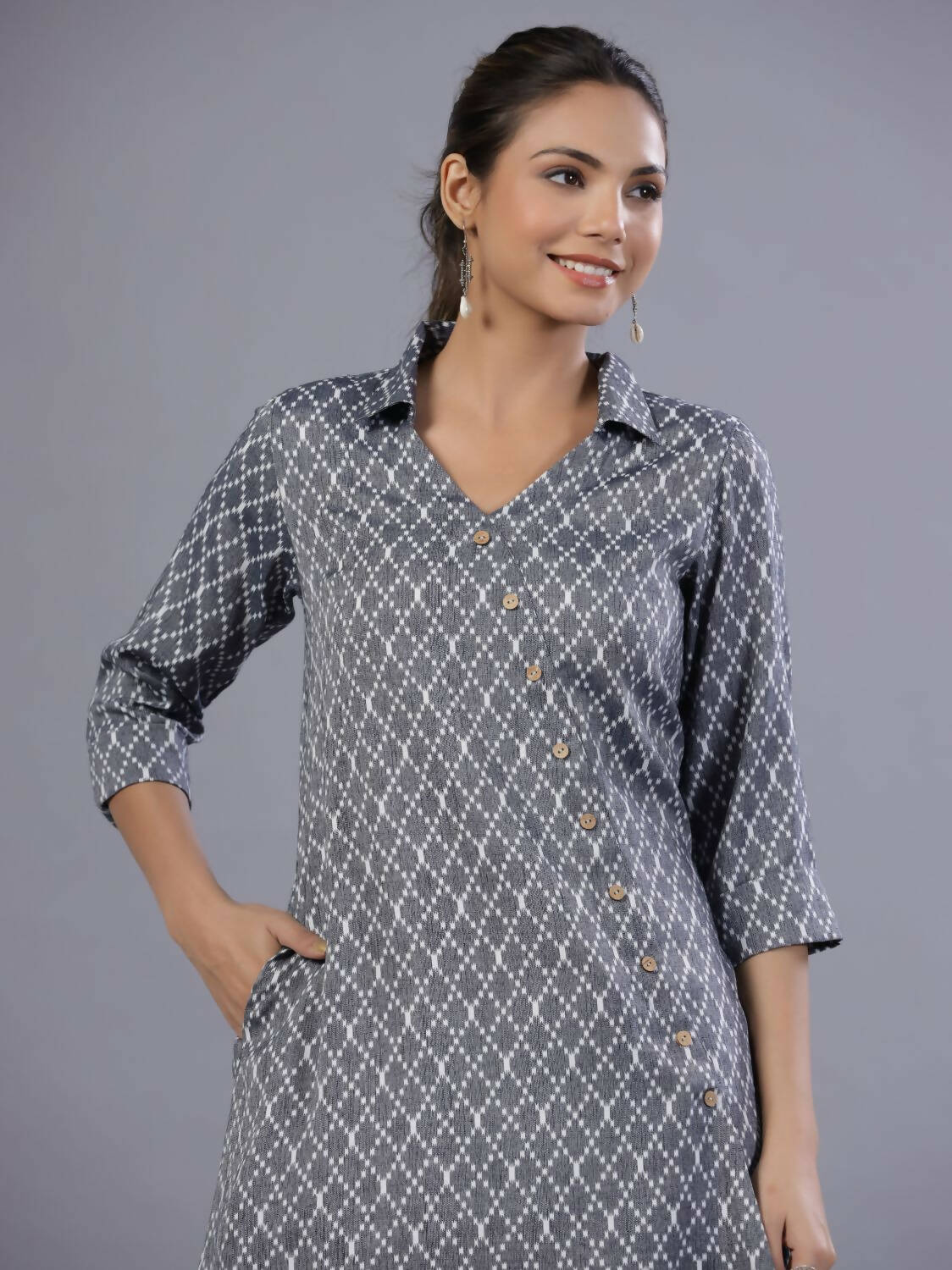 Juniper Women Blue Rayon Printed Asymmetric Kurta - Distacart