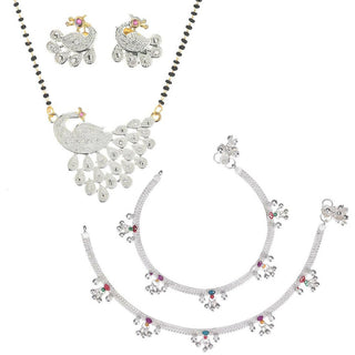 AanyaCentric Gold-plated Mangalsutra Pendant Earring Set & Silver Plated Anklet - Distacart
