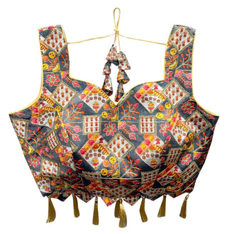 Vamika Grey Banglori Silk Digital Print And Embroidery Blouse - Distacart