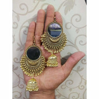 Thumbnail for Beautiful Gold Oxidized Mirror Jhumka Traditional Pearls Bridal Earrings
