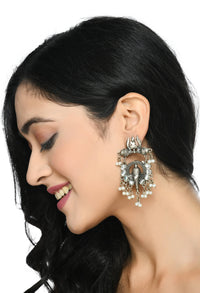 Thumbnail for Mominos Fashion Johar Kamal Ganesh Design Silver Color Earrings - Distacart