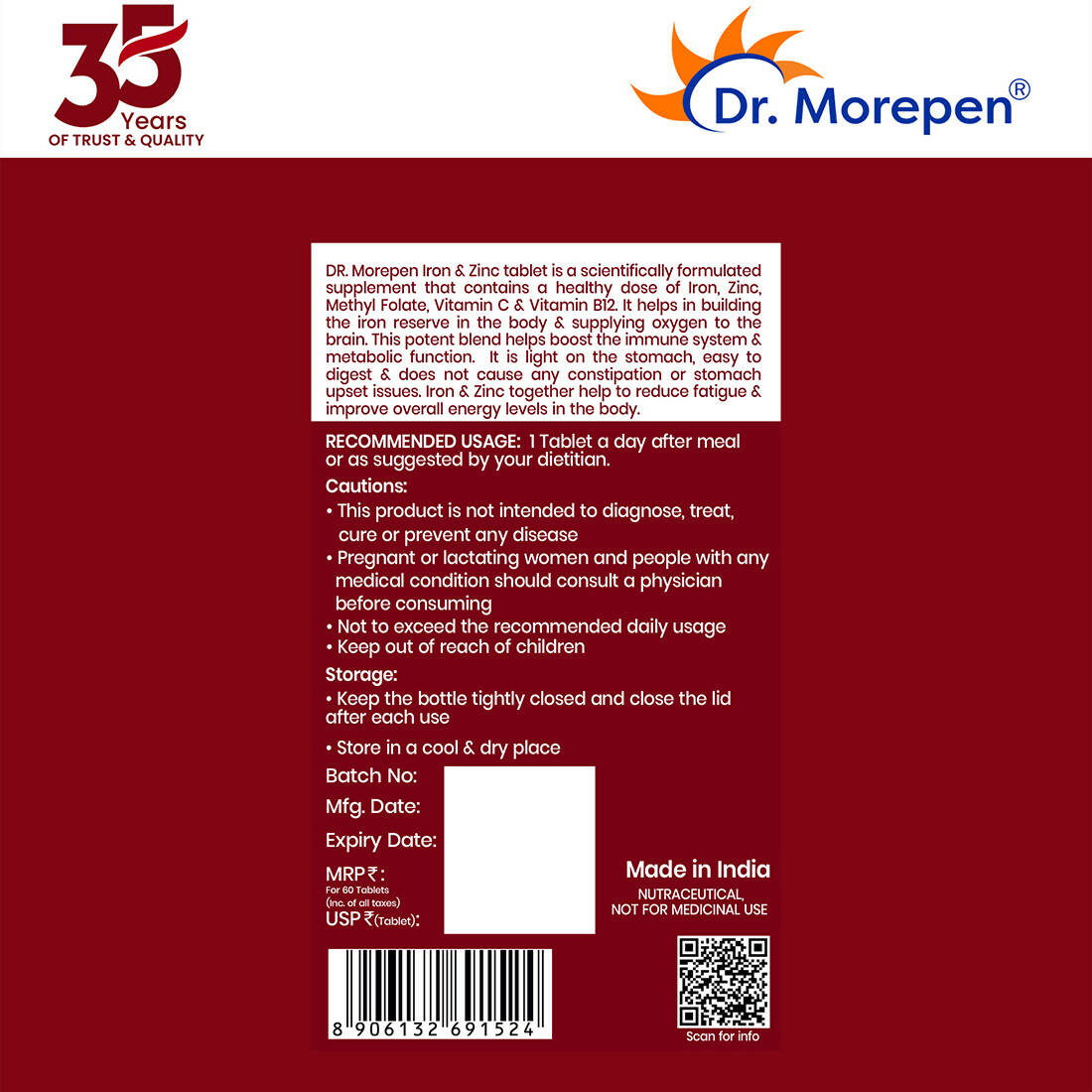 Dr. Morepen Iron & Zinc Tablets - Distacart
