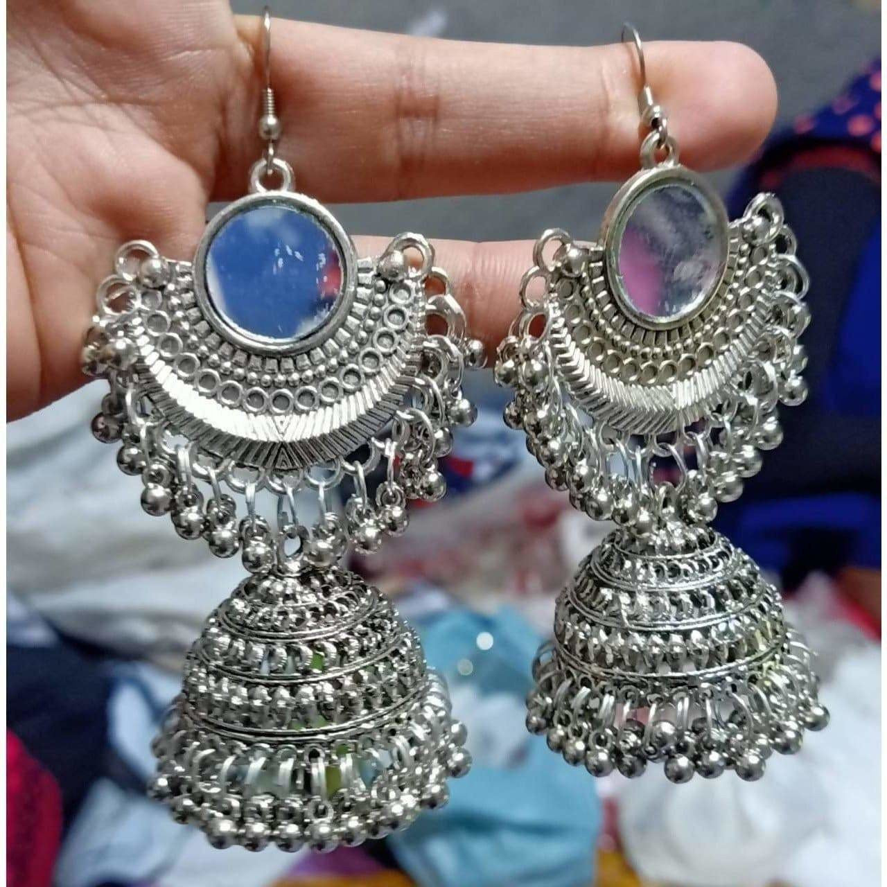 Afghani Tribal Jhumki Mirror Oxidized Earrings