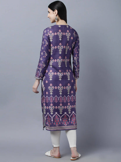 Myshka Women Purple Ethnic Motifs Printed Kurta - Distacart