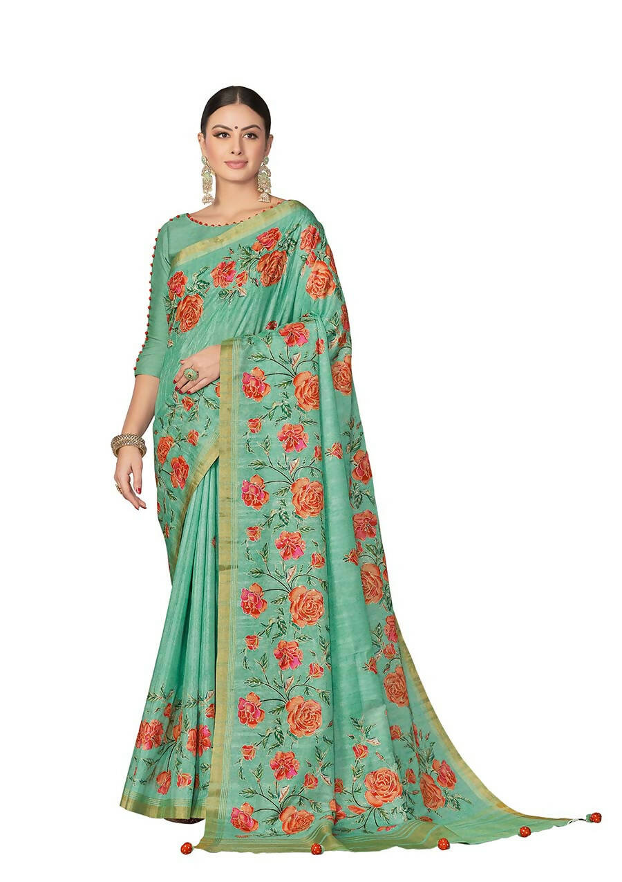 Sea Green Rangkat Tussar Silk Woven Design Saree with Unstitched Blouse - Mohmanthan Eshani - Distacart