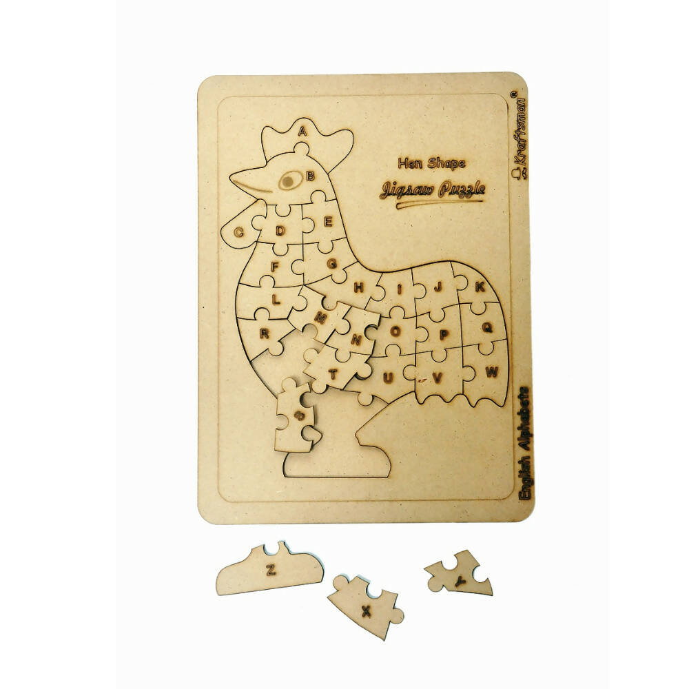 Kraftsman English Alphabets Wooden Jigsaw Puzzles Hen/Cock Shape Puzzle | Color Kit Included - Distacart