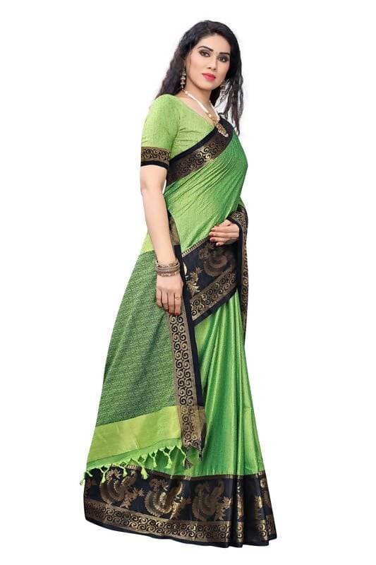 Vamika Banarasi Jacquard Weaving Green Saree (DHONI GREEN)