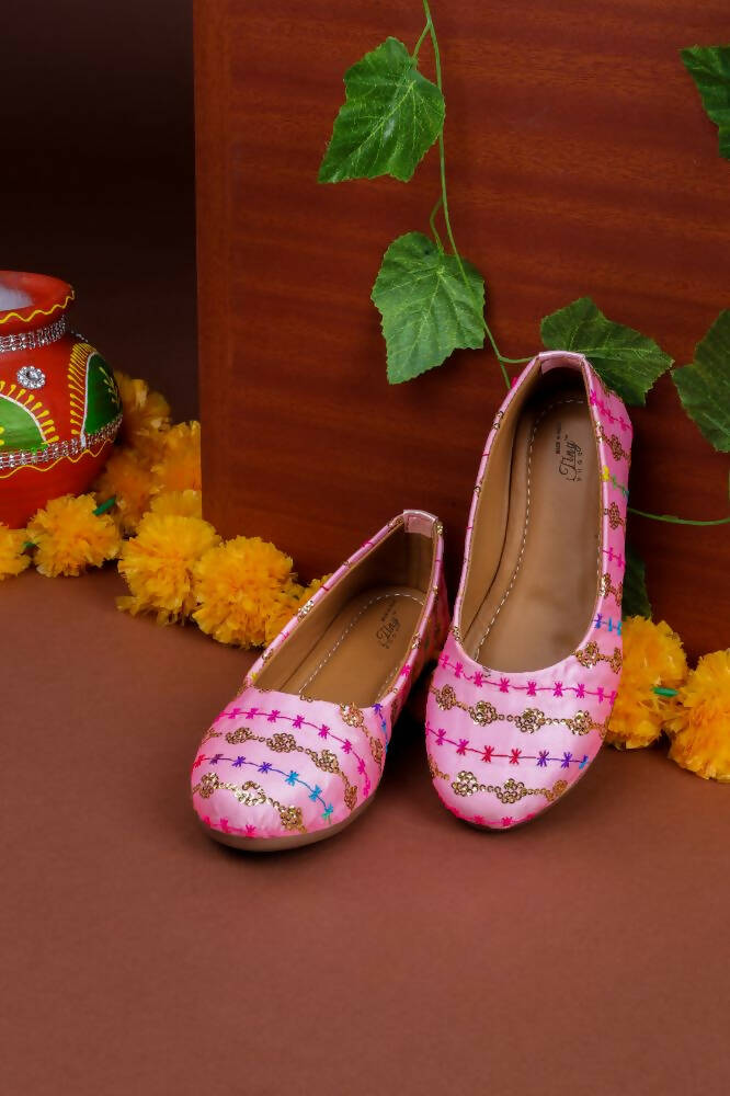 Tiny Bugs Girls Embroidered Ethnic Ballerinas-Pink - Distacart