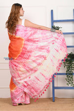Thumbnail for Very Much Indian Handmade Tie And Dye Cotton Saree By Women Weavers - Orange Pink - Distacart