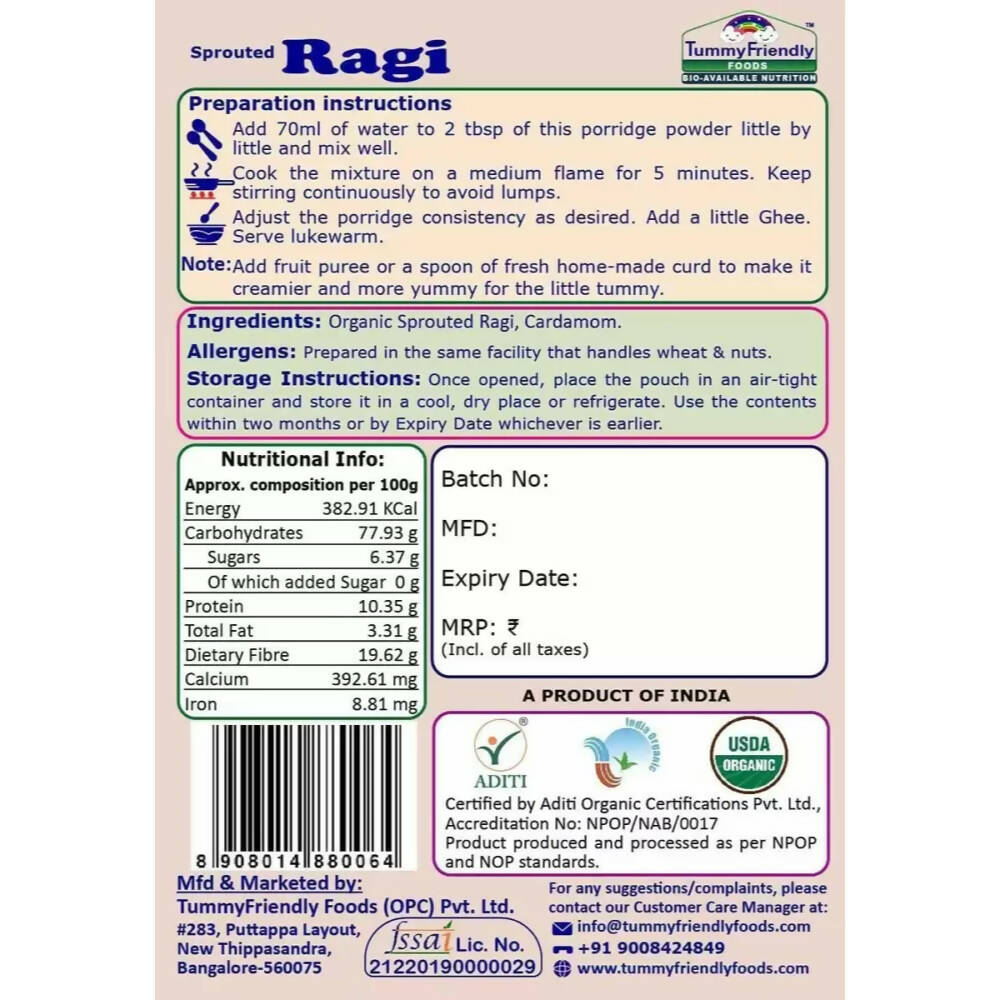 TummyFriendly Foods Certified Ragi Porridge Mixes - Stage1, Stage2, Stage3 - Distacart