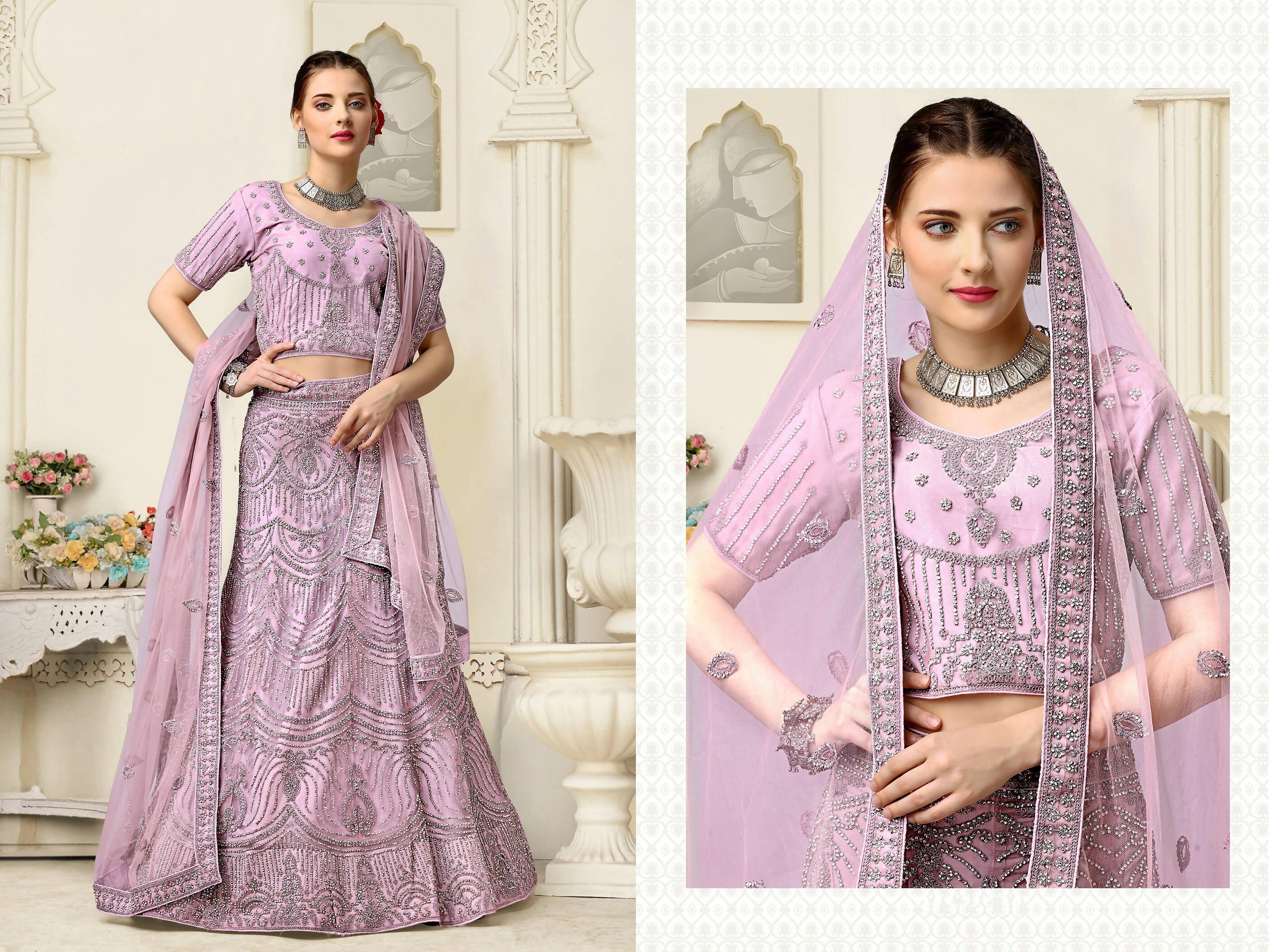 Lavender Net Fancy Zari Embroidered work Lehenga Choli with Dupatta - Heer - Distacart