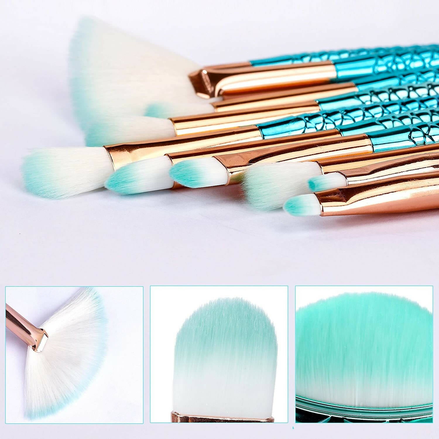 Favon Pack of 10 Professional Mermaid Shaped Makeup Brushes - Distacart