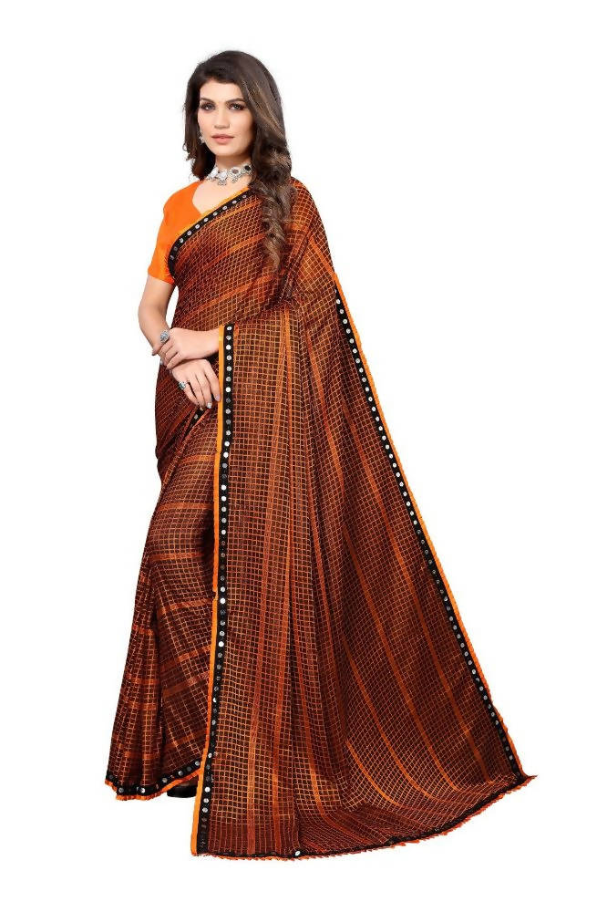 Vamika Orange Lycra Knitted Saree