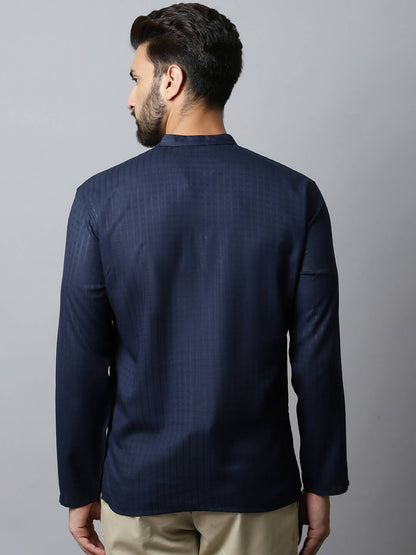 Even Apparels Navy blue Color Pure Cotton Men's Kurta With Side Placket (CHK082) - Distacart