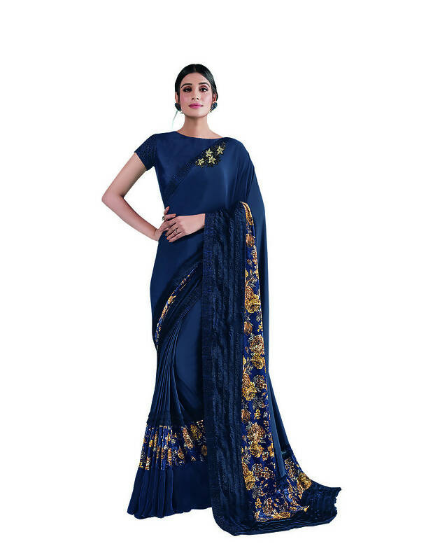 Blue Lycra sequence Saree with Unstitched Blouse Piece - Norita Elaura - Distacart