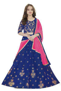 Thumbnail for Dwiden Royal Blue Rohini Tafetta Sattin Semi-Stitched Girl's Lehenga Choli - Distacart