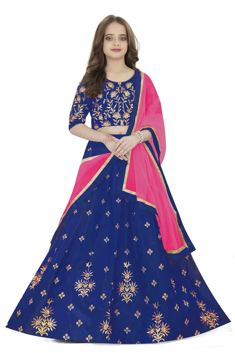 Dwiden Royal Blue Rohini Tafetta Sattin Semi-Stitched Girl&#39;s Lehenga Choli - Distacart