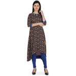 Thumbnail for Kanoor Women's Brown High low Round neck kurti