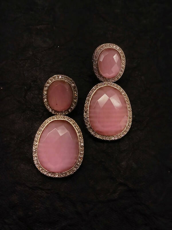 Smart Dangler With Rhino Stone Border Beige Earrings For Women and Girls By House of Ree - Distacart