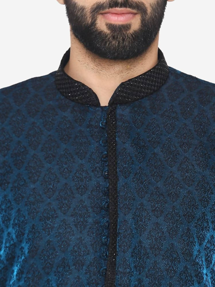 Manyavar Men Blue Self Design Kurta with Churidar - Distacart