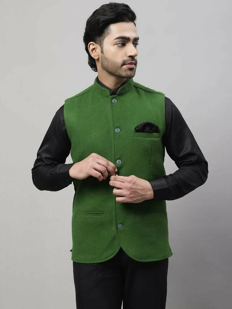 Even Apparels Pure Wool Nehru Jacket - Green - Distacart