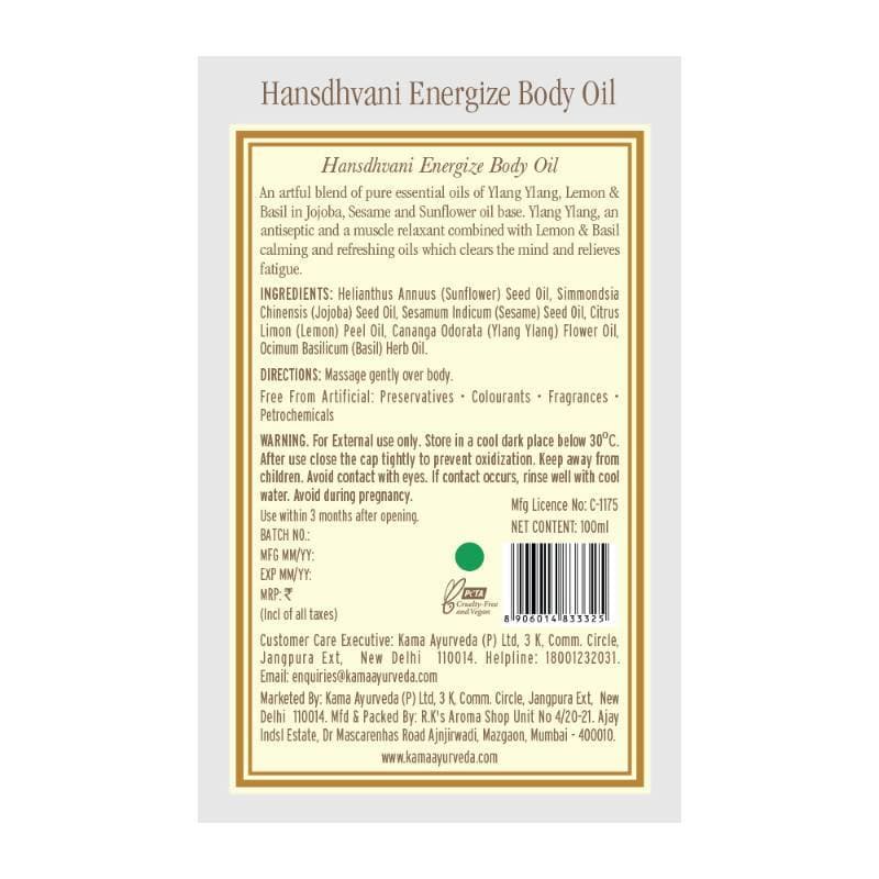Kama Ayurveda Hansdhvani Energize Body Oil Ingredients