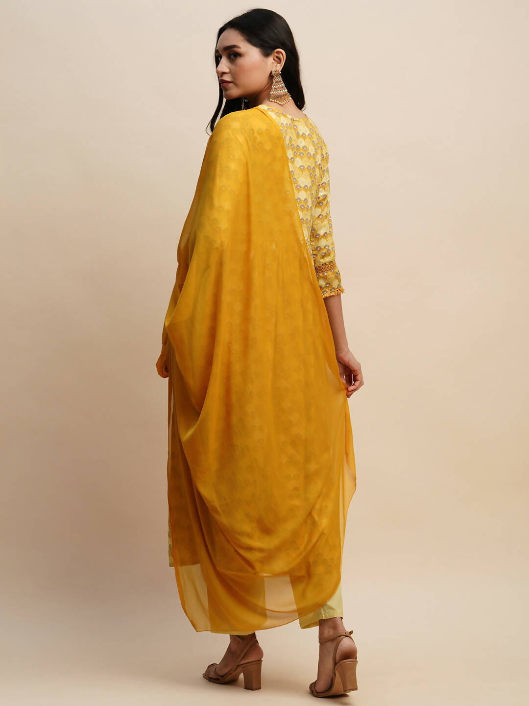 Mustard Pure Cotton Floral Printed Naira Cut Kurta And Bottom With Dupatta - Akashara - Distacart