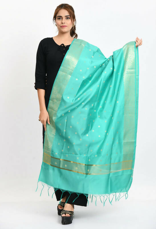 Mominos Fashion Moeza Women's Banarsi Silk Woven Design Sea Green Dupatta - Distacart